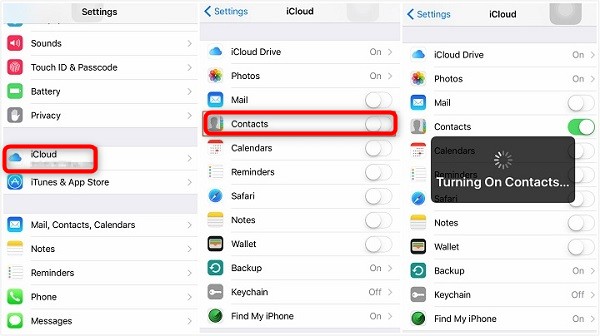 Transférer contacts iPhone via iCloud activation