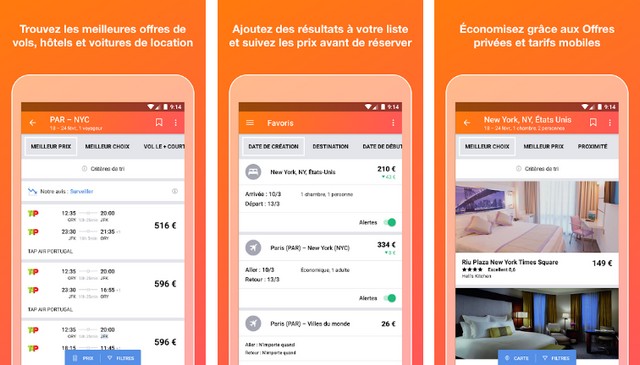KAYAK - application de réservation d'hôtel