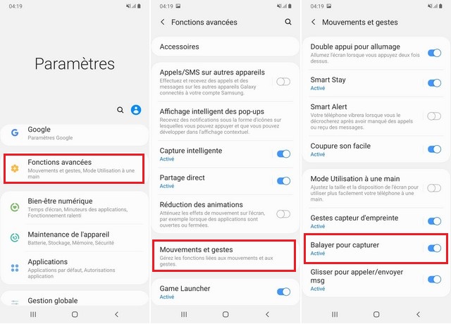 Capture ecran a laide de gestes sur Galaxy A12