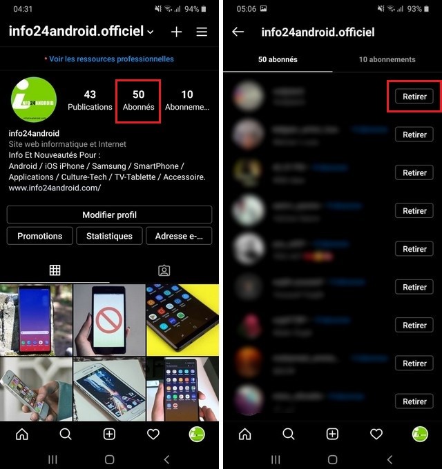 Supprimer des abonnés sur un compte Instagram