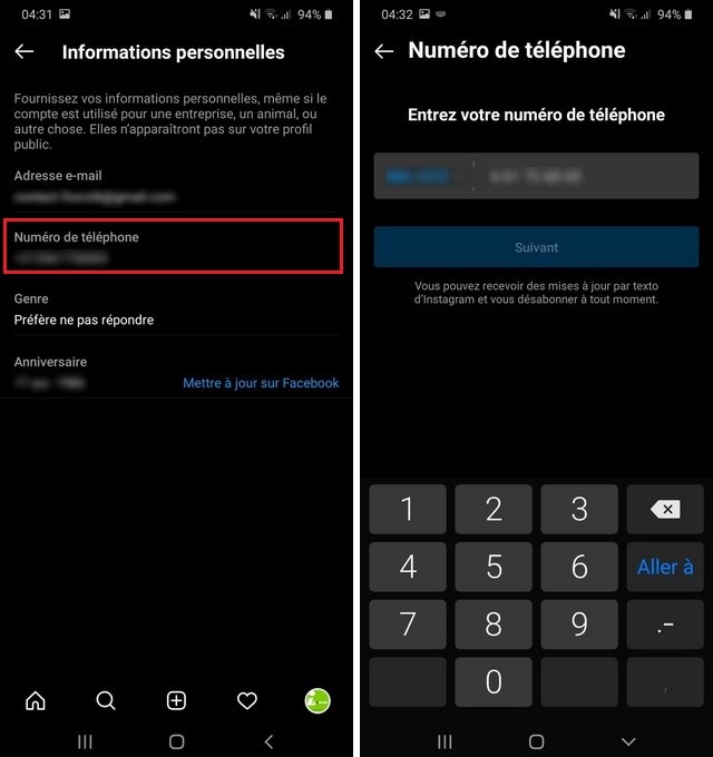 supprimer un numéro de téléphone d'Instagram