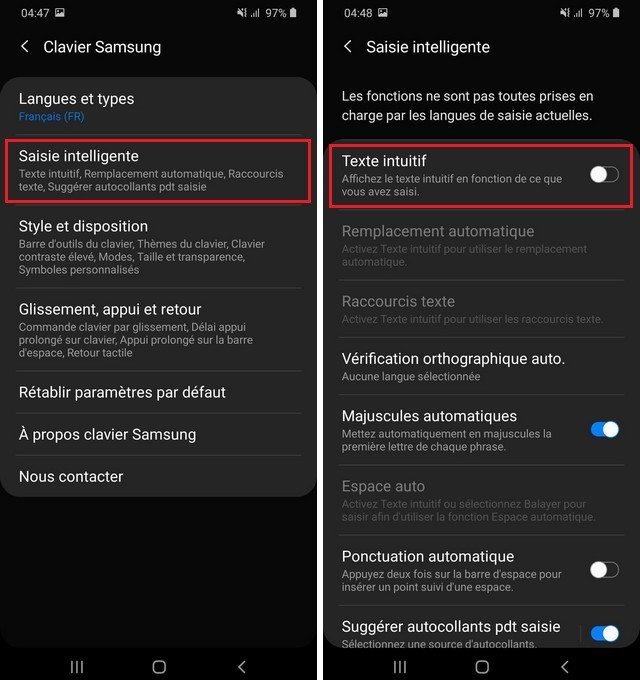 Desactiver le Texte intuitif sur Samsung