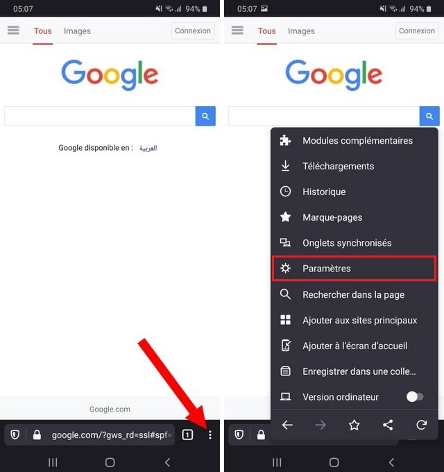 Mozilla Firefox sur Galaxy S20