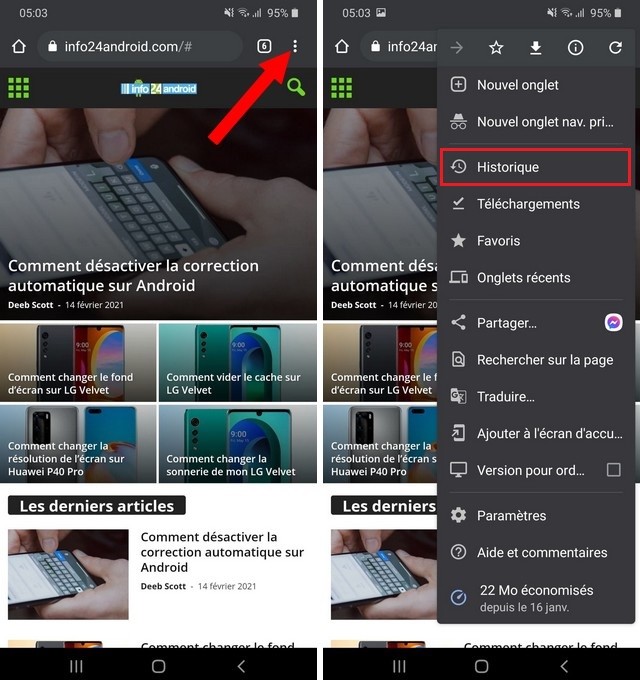 Supprimer l'historique de navigation sur Galaxy S20