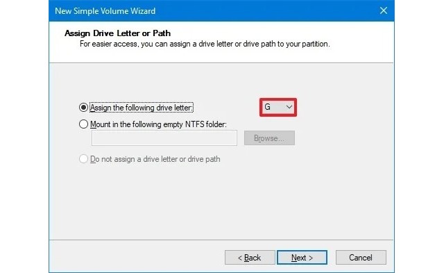 Attribuer la lettre de lecteur suivante