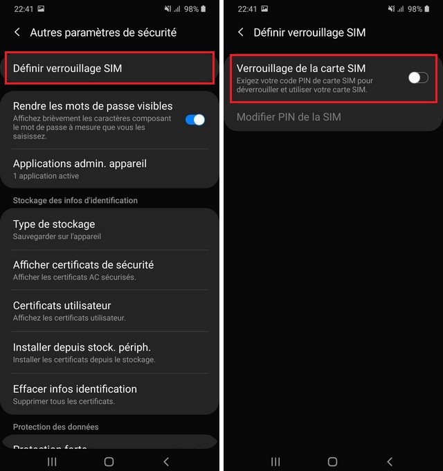Comment activer le verrouillage SIM