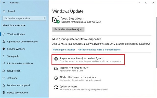 Comment suspendre les mises à jour sur Windows 10