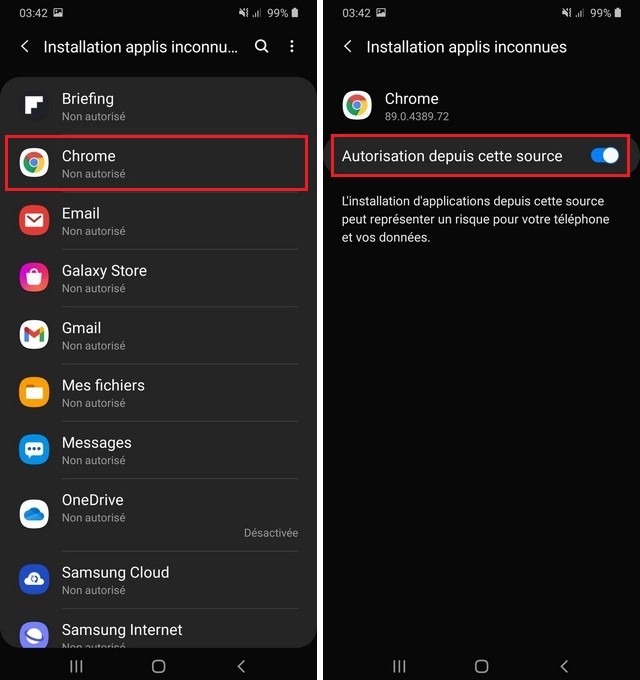 Installer des applications inconnues