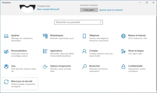 Paramètres de Windows 10