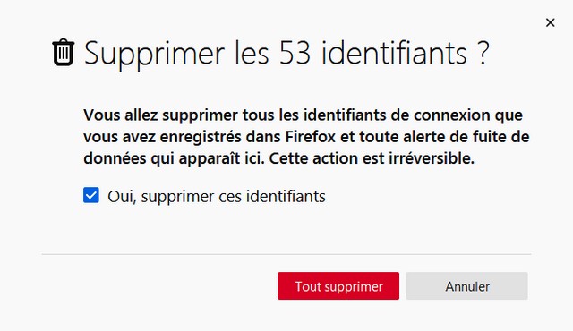 Supprimer touts les identifiants