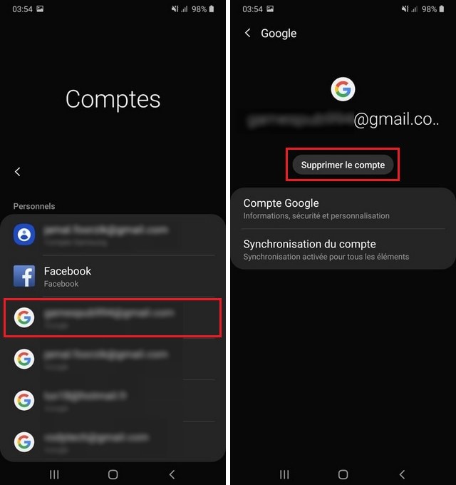 Supprimer un compte Google sur Samsung Galaxy