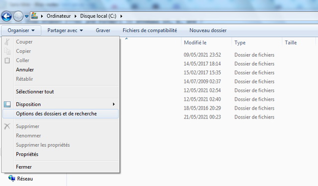 Afficher les fichiers et dossiers cachés sous Windows 7