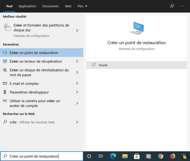 Créer un point de restauration
