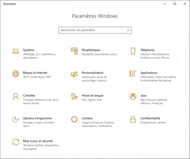 Paramètres Windows 10