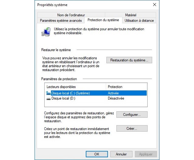 Restauration du système