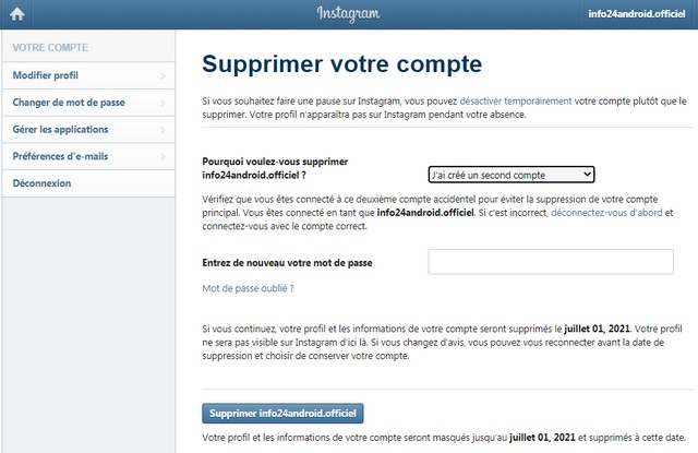 Comment supprimer vos comptes des réseaux sociaux Instagram