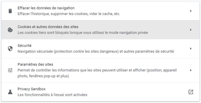 Cookies et autres données des sites