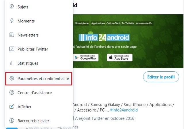 Paramètres et confidentialité sur Twitter
