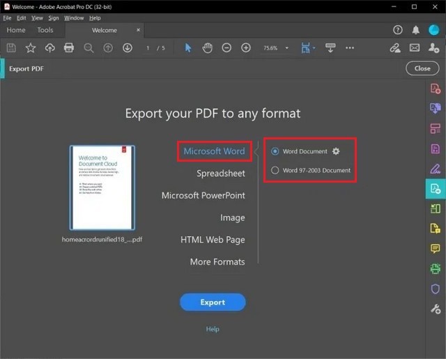 Convertir un PDF au format Word