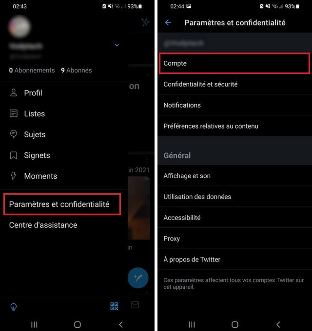 Paramètres et confidentialité Twitter