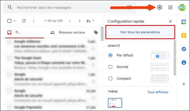 Voir tous les paramètres Gmail