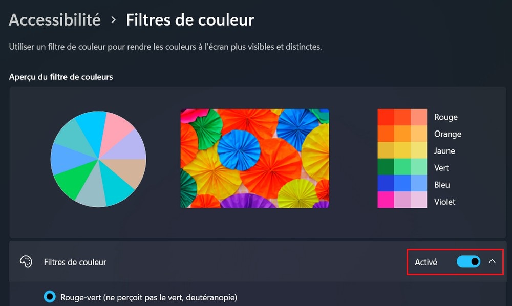 Activer Filtres de couleur