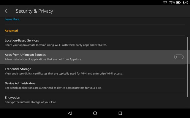 Activer les applications de sources inconnues