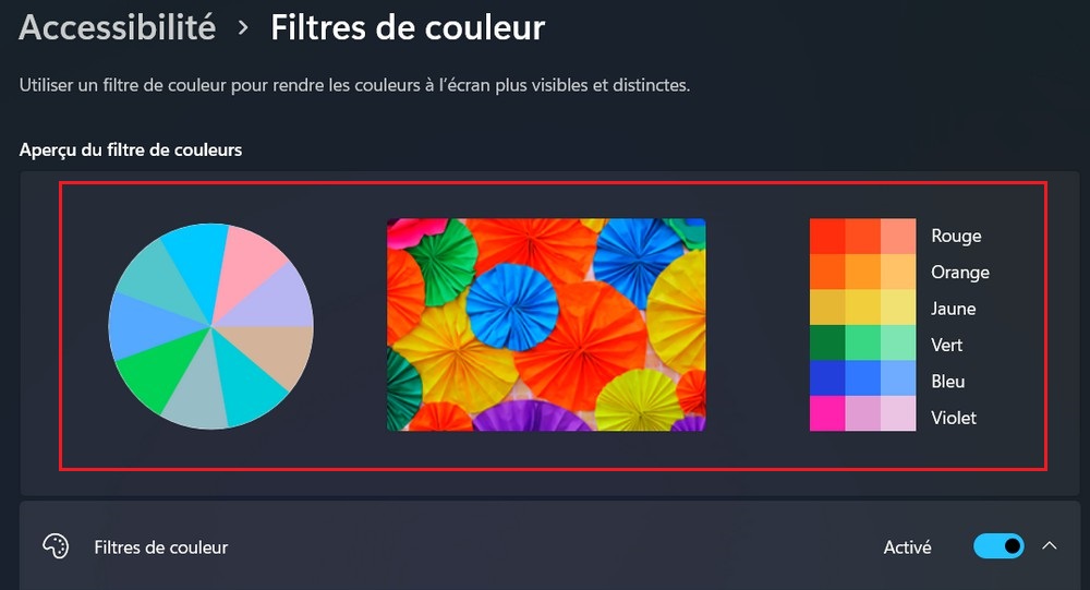 Aperçu du filtre de couleurs