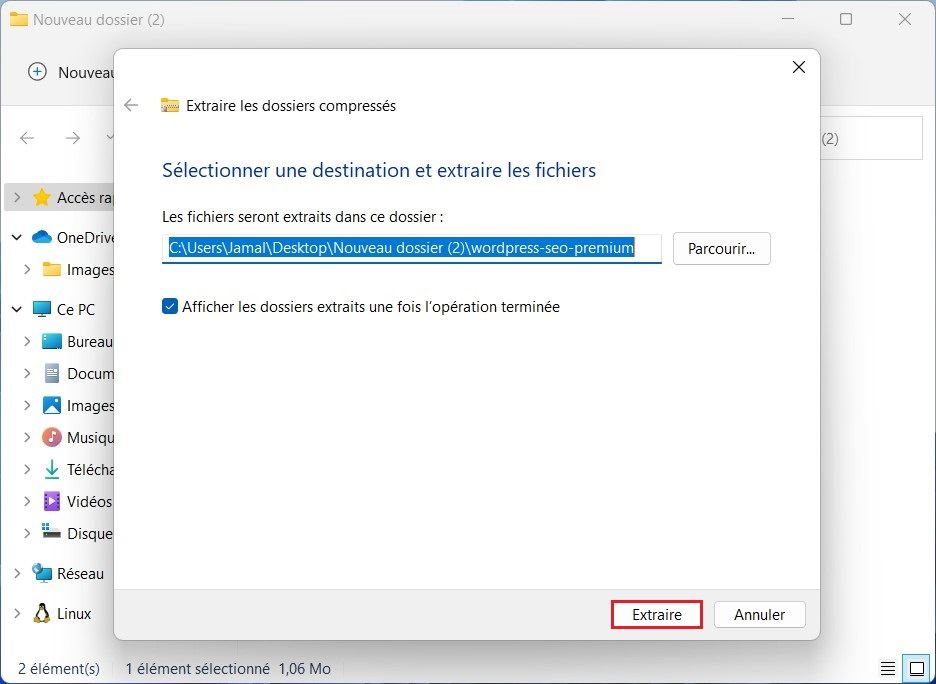 Décompresser des fichiers ZIP dans Windows 11
