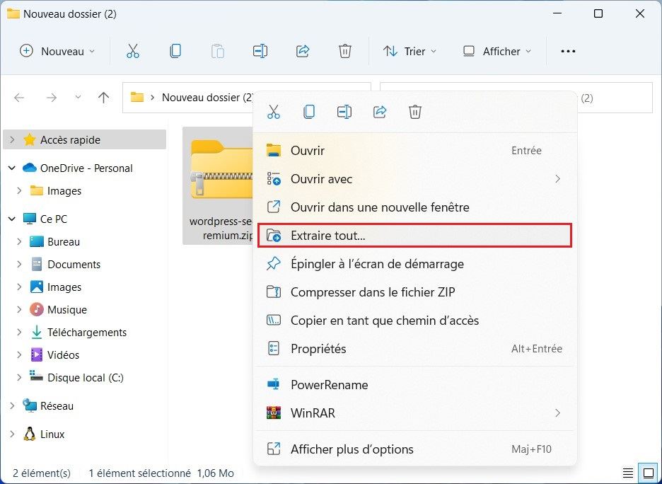 Décompresser un fichier zip sous Windows 11