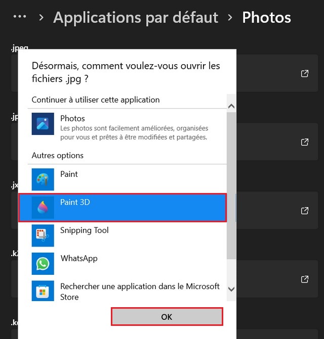 Modifier les associations de fichiers par application