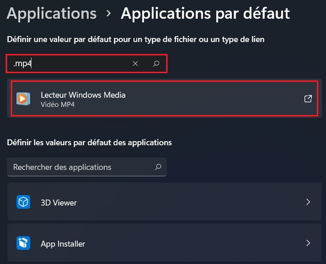 Modifier une application par défaut