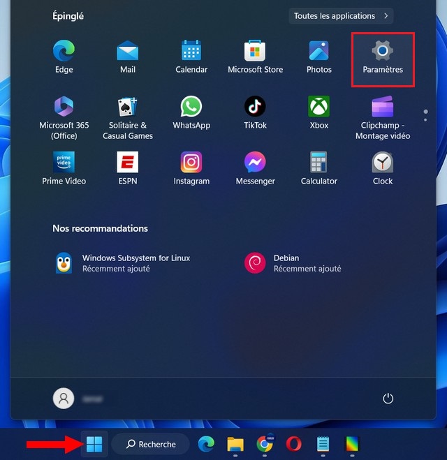 Ouvrir les paramètres de Windows 11