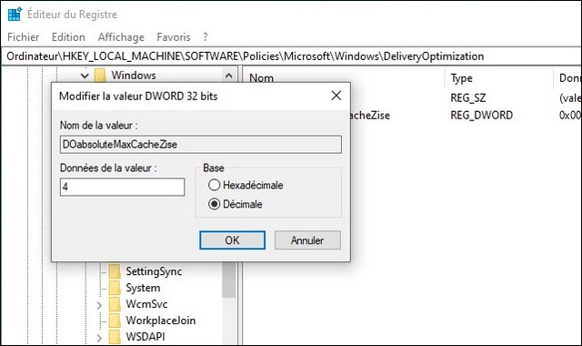 cache optimisation de la distribution dans Windows 10