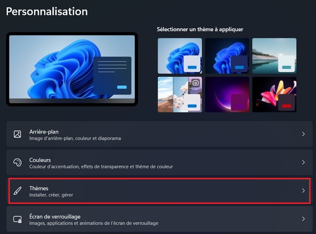 Changer de thème sous Windows 11