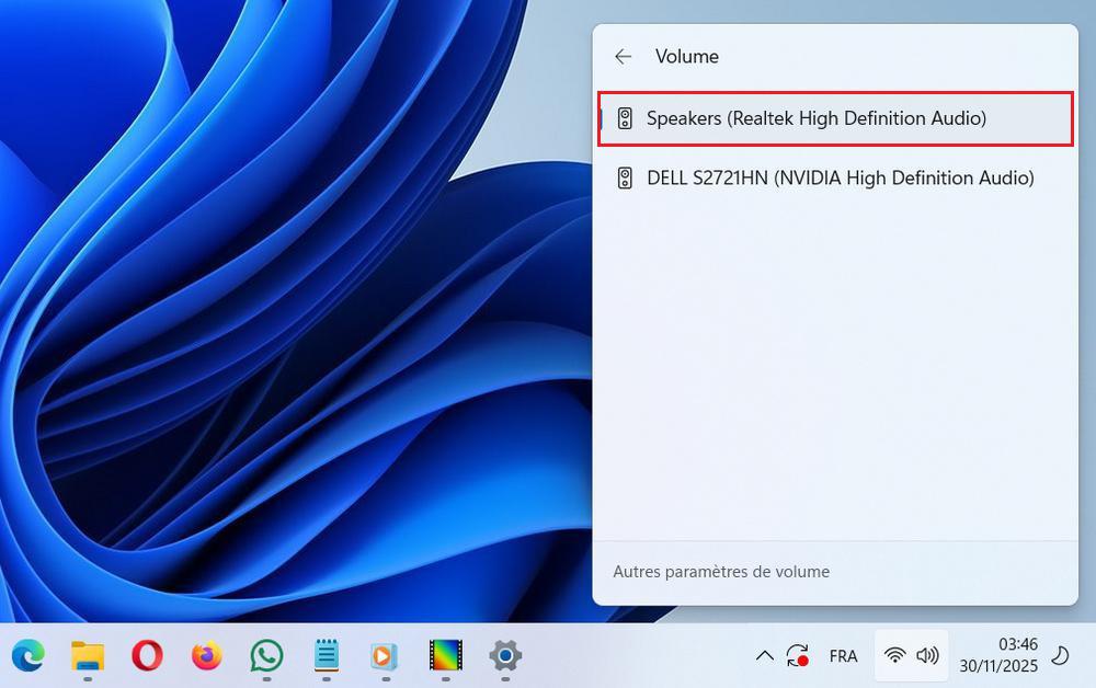 Changer la sortie audio sous Windows 11