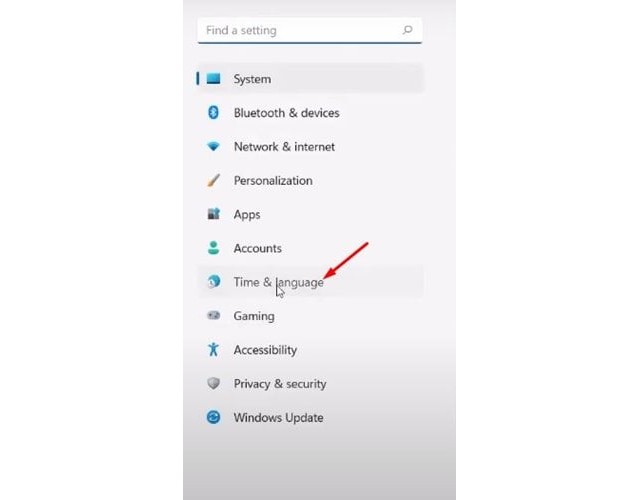 Cliquer sur l'option Heure et langue