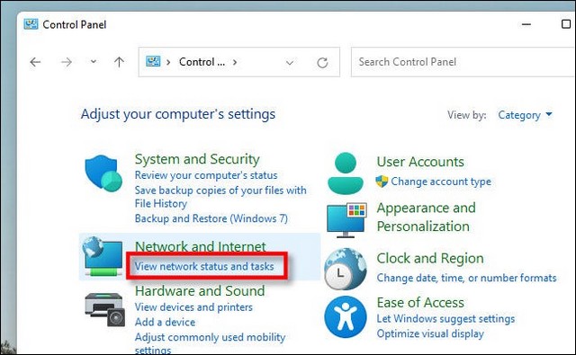 Cliquez sur Afficher l'état et les tâches du réseau