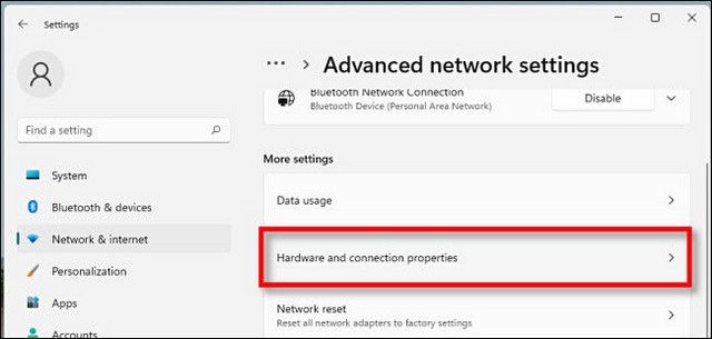 Cliquez sur Paramètres réseau avancés