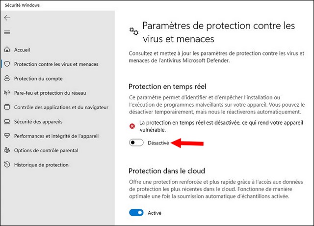 Comment désactiver Microsoft Defender