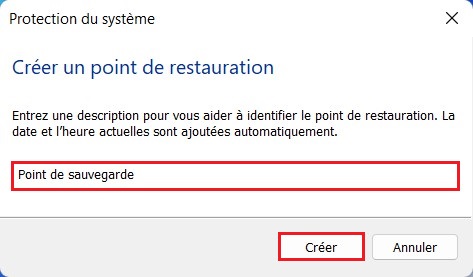 Création du point de restauration