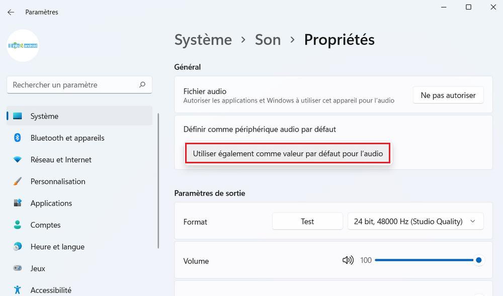 Définir le périphérique audio par défaut sous Windows 11