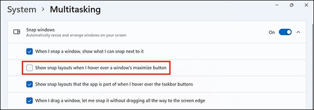 Désactivé Snap Windows