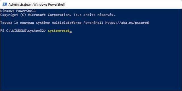 Entrer la commande systemreset