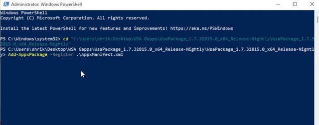 Exécutez la commande sur le Powershell