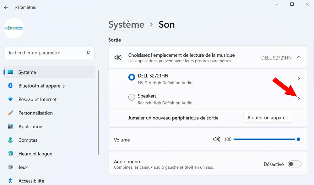 Le périphérique audio par défaut
