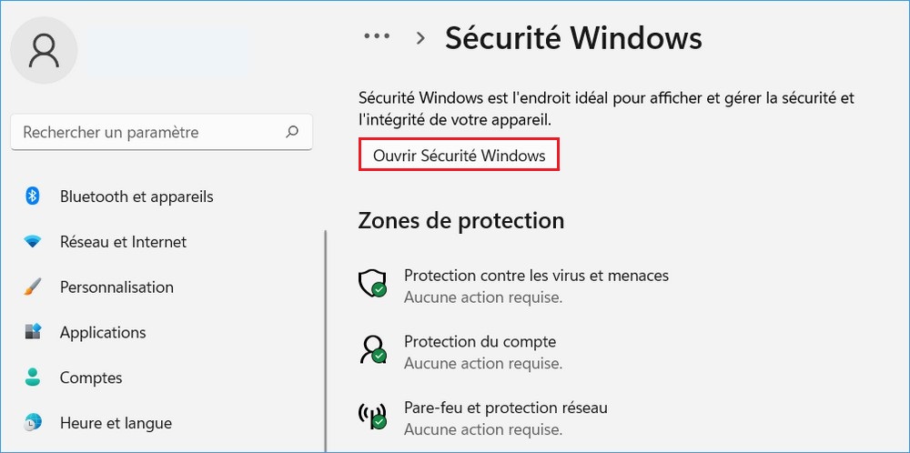 Ouvrir Sécurité Windows