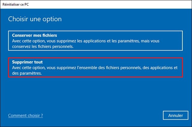 Réinitialiser Windows 10