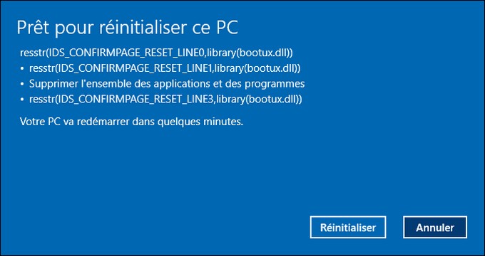 Réinitialiser le PC en Windows 10