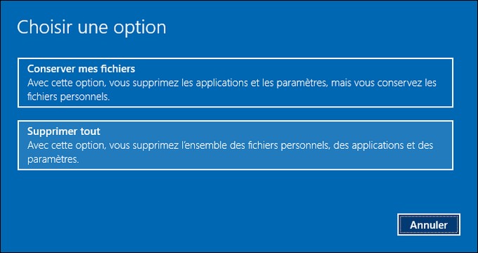 Réinitialiser un PC sous Windows 10